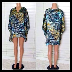 Rebecca Silk Caftan Tunic Yellow Turquoise & Daisy